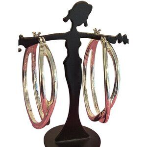 Silver Tone Double Hoop Earrings Intertwined Lever Clasp 1.5" Classic 11.16g
